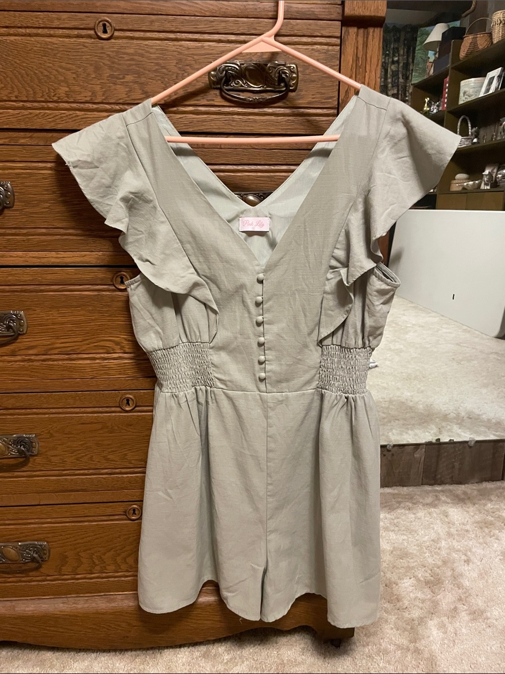 Pink Lily pale green adorable romper